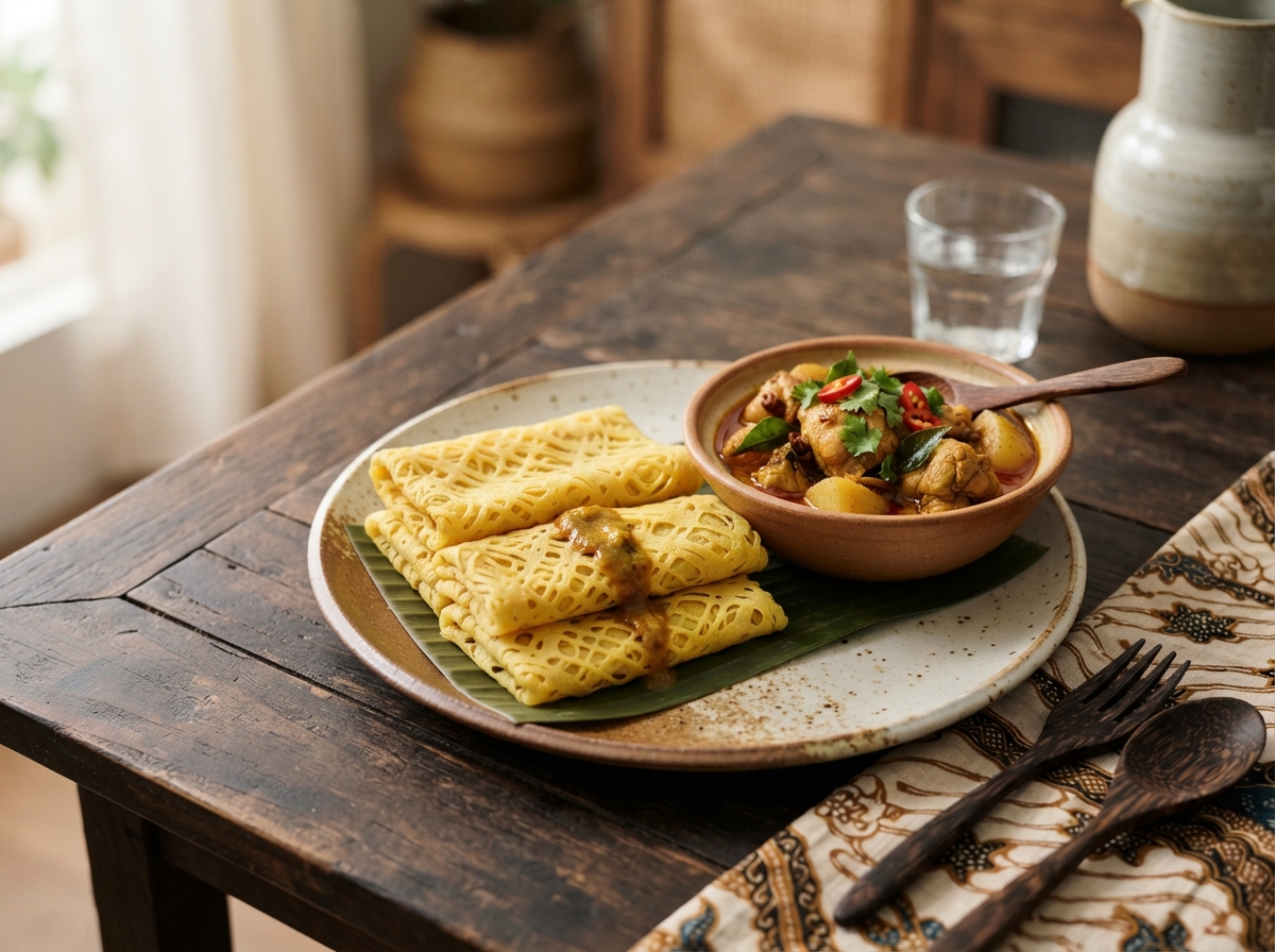 Malaysian Roti Jala with Curry Dip recipe